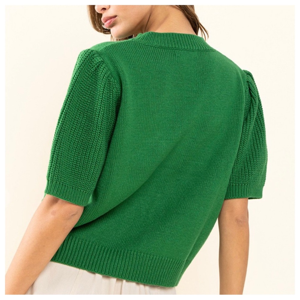 21 3D Heart Textured Balloon Sleeve Knit Sweater Top - Picture 4 of 5